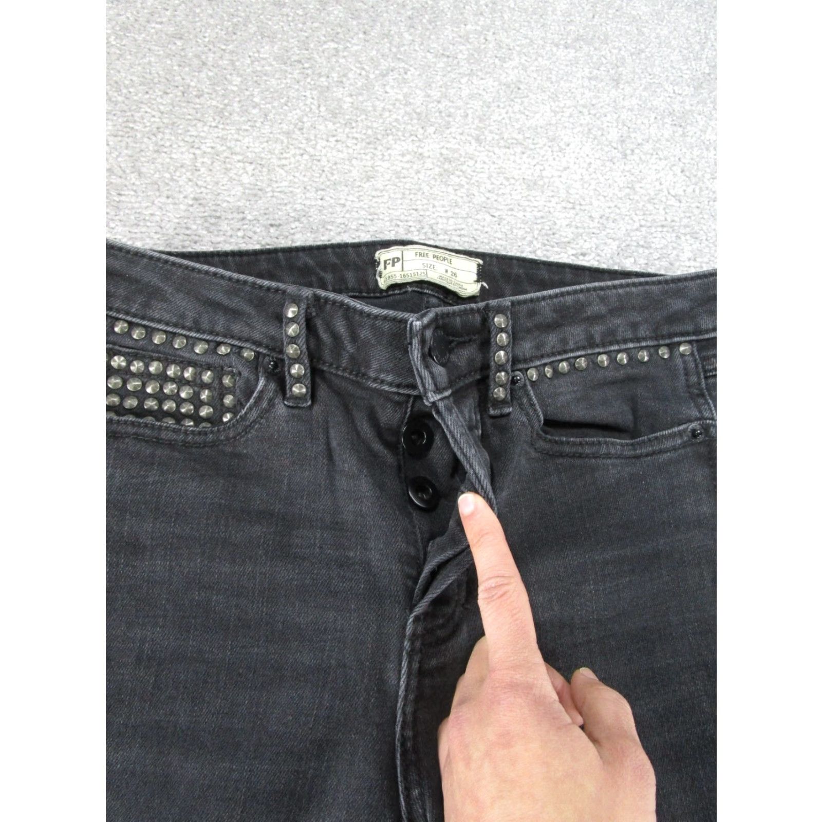Free People Free People Jeans Womens 26 Black Denim Skinny Ripped Studded Size 26" / US 2 / IT 38 - 3 Thumbnail