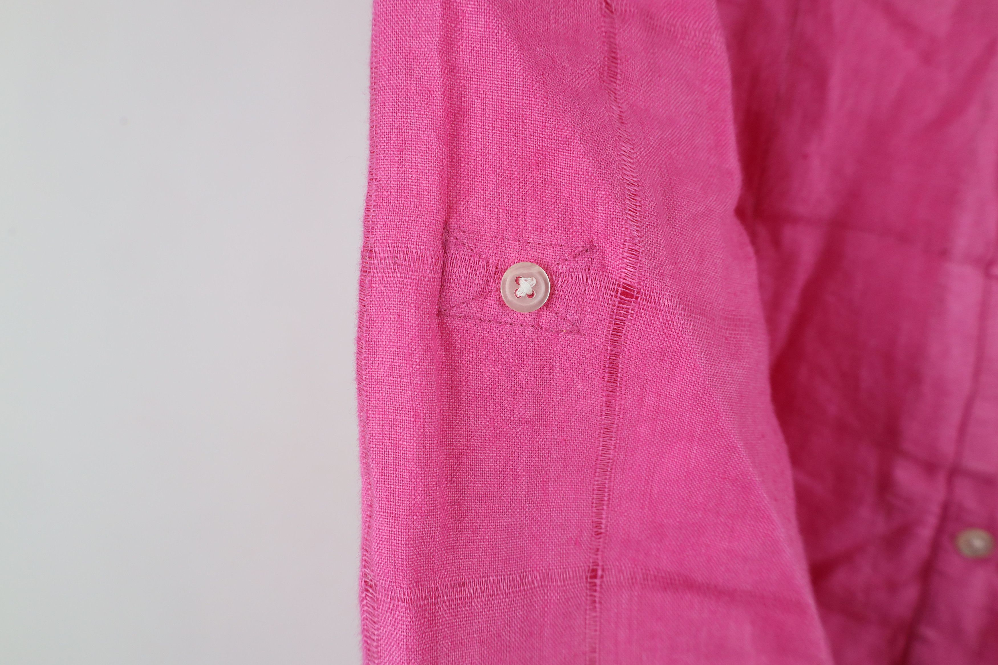 Ralph Lauren × Vintage Vintage 90s Ralph Lauren Linen Band Collar Button Shirt Pink Size L / US 10 / IT 46 - 8 Thumbnail