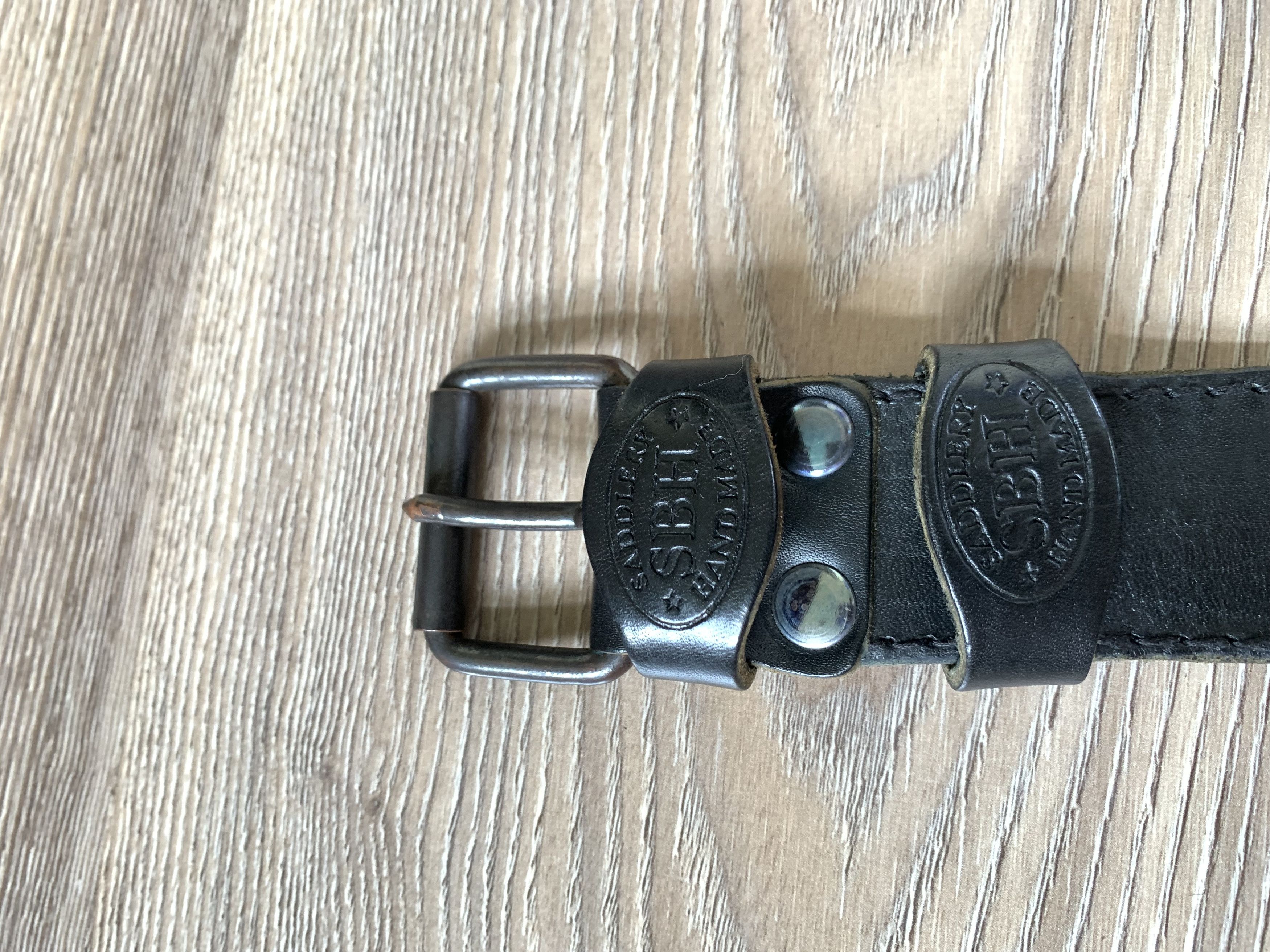 Handmade × Vintage Saddlery SBH Hand Made Unisex Black Leather Belt Size ONE SIZE - 4 Thumbnail