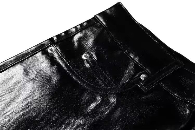 Designer Glossy Black Gothic Punk PU Leather Pants Size US 35 - 10 Thumbnail