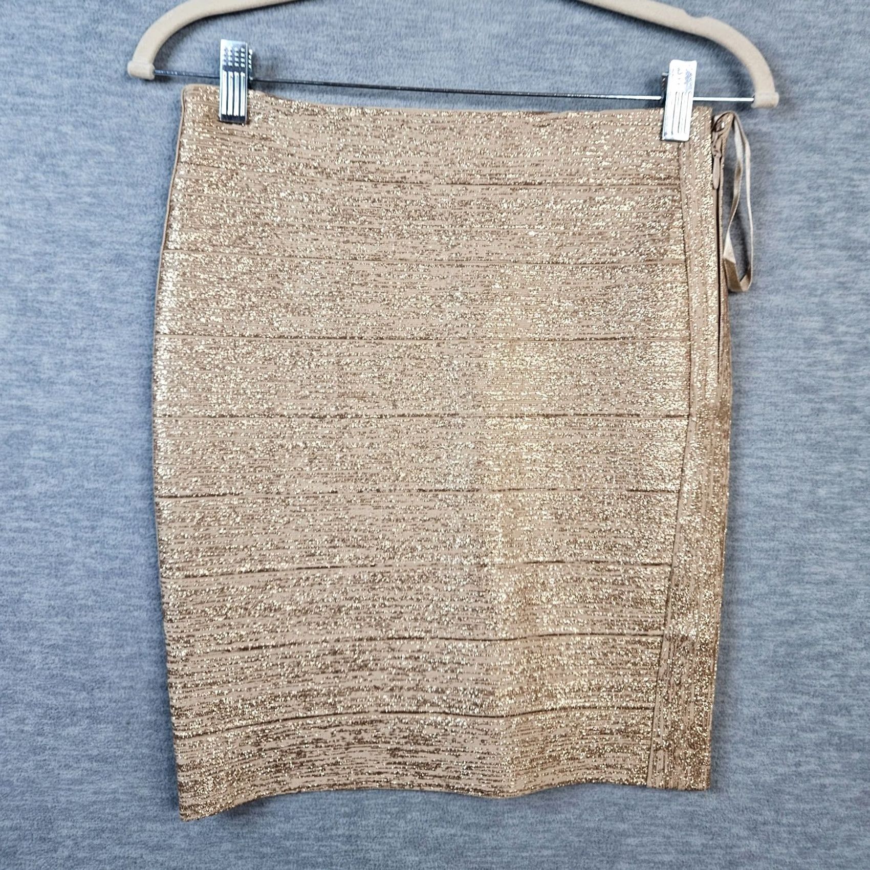 Haute Hippie Haute Hippie Skirt Mini Women XS Beige Gold Metallic Zip on Side Size 26" / US 2 / IT 38 - 2 Thumbnail