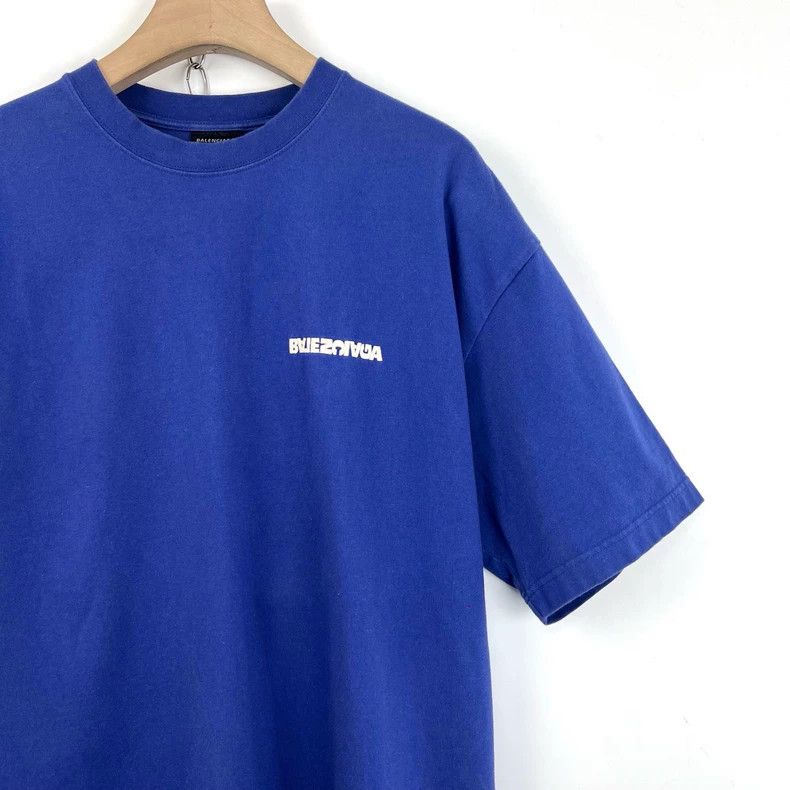 Balenciaga Balenciaga Blue reverse embroidered monogram logo short sl Size L / US 10 / IT 46 - 6 Thumbnail