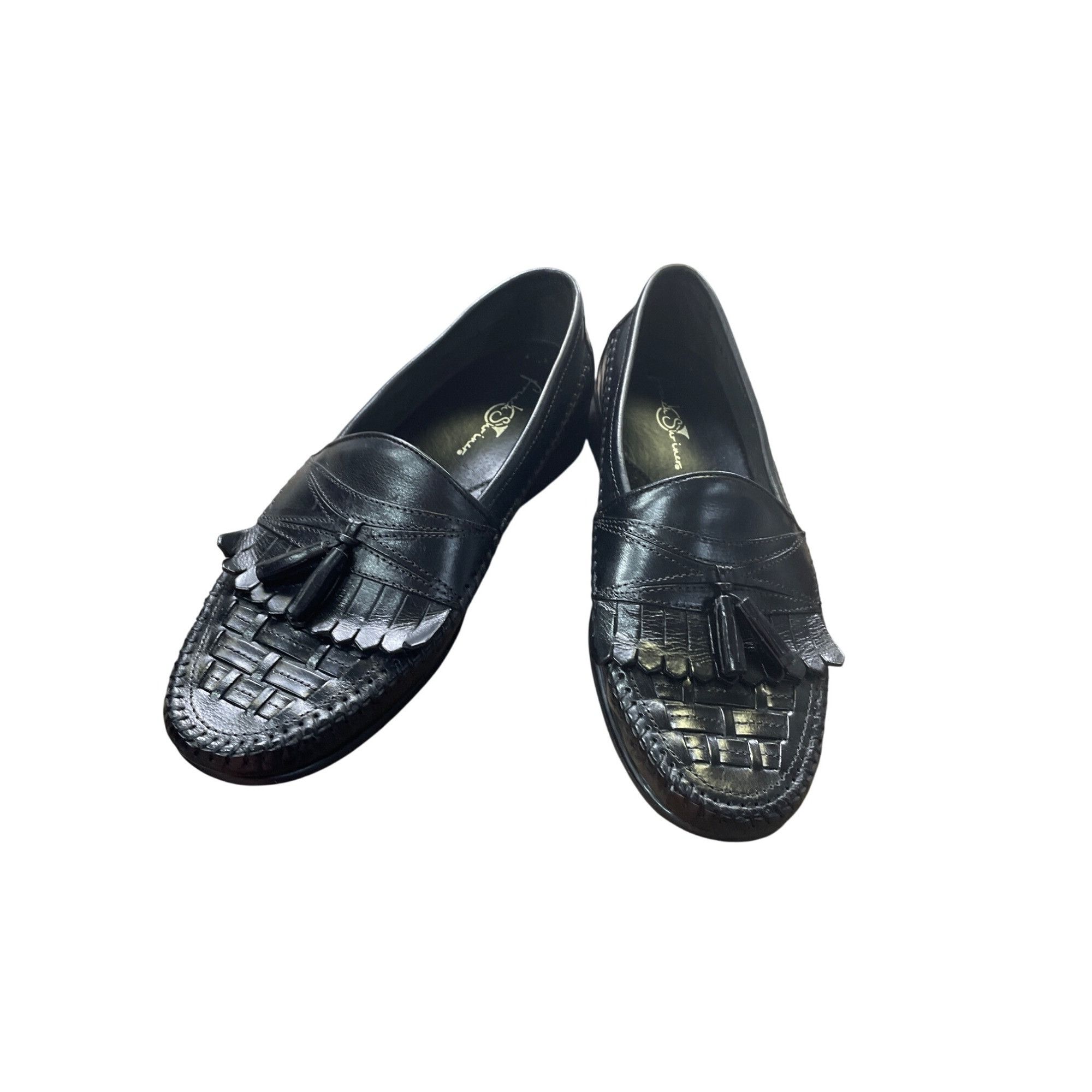 Designer French Shriner Black Leather Tasseled Slip-On Loafers Mens S Size US 8.5 / EU 41-42 - 17 Thumbnail