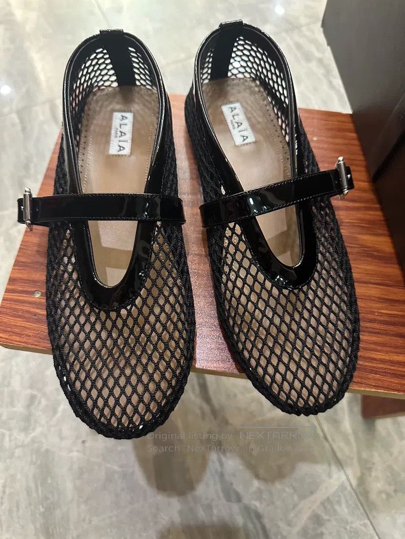 Alaia Alaia Women's Cutout Fishnet Shoes Ballet Shoes Black Size US 7.5 / IT 37.5 - 2 Thumbnail