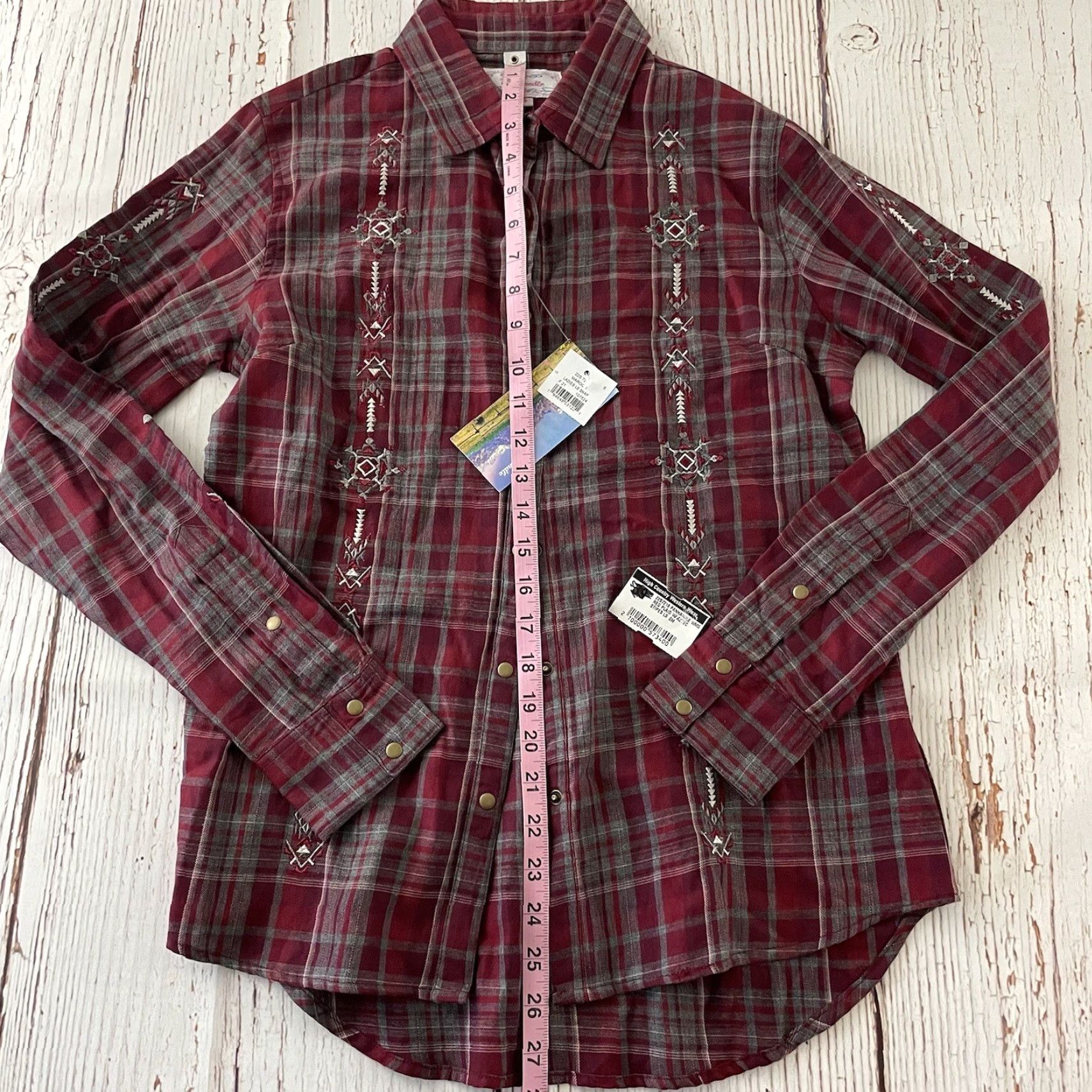 Vintage Panhandle Button-Up Shirt Long Sleeve Plaid Embroidered Maroon Red Womens S XS? Size S / US 4 / IT 40 - 5 Thumbnail