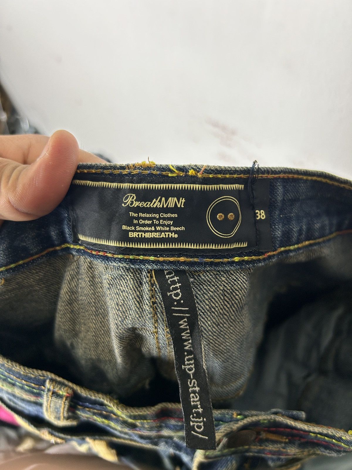 Japanese Brand Breath Mint Double Waist Jeans Sick Faded Bondage Punk Size US 33 - 15 Thumbnail