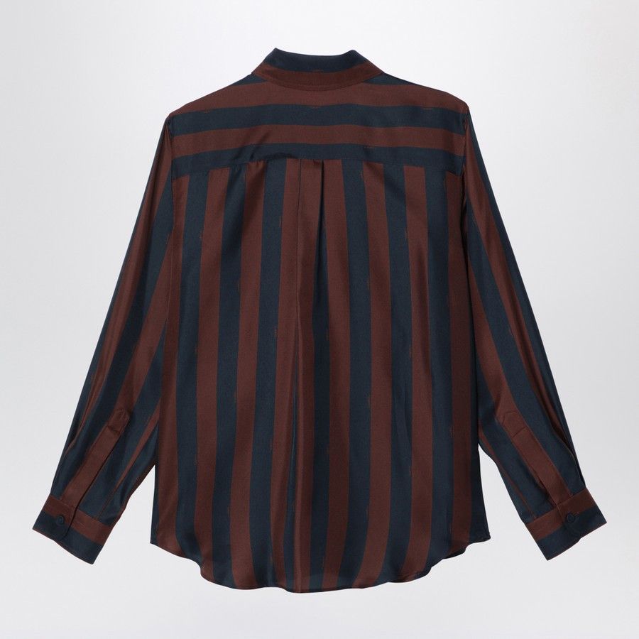 Fendi o1d2blof0824 Pequin Silk Shirt in Blue & Brown Size S / US 4 / IT 40 - 2 Thumbnail