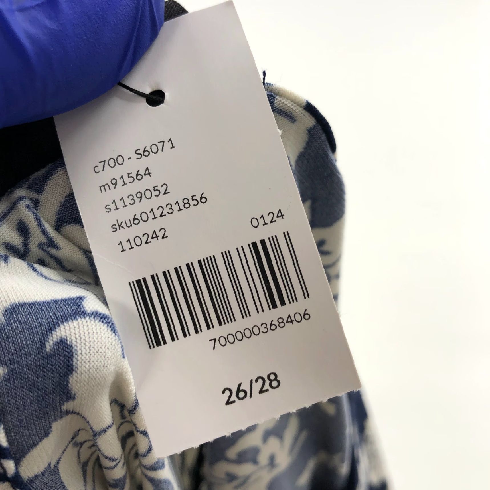 Vintage Lane Bryant Blouse, Plus Size 4X, Smock Pullover, Blue Ivory All Over Print, Long Sleeve, Round Neck, Polyester Spandex, Casual Shirt, Women Size XXL / US 16-18 / IT 52-54 - 6 Thumbnail