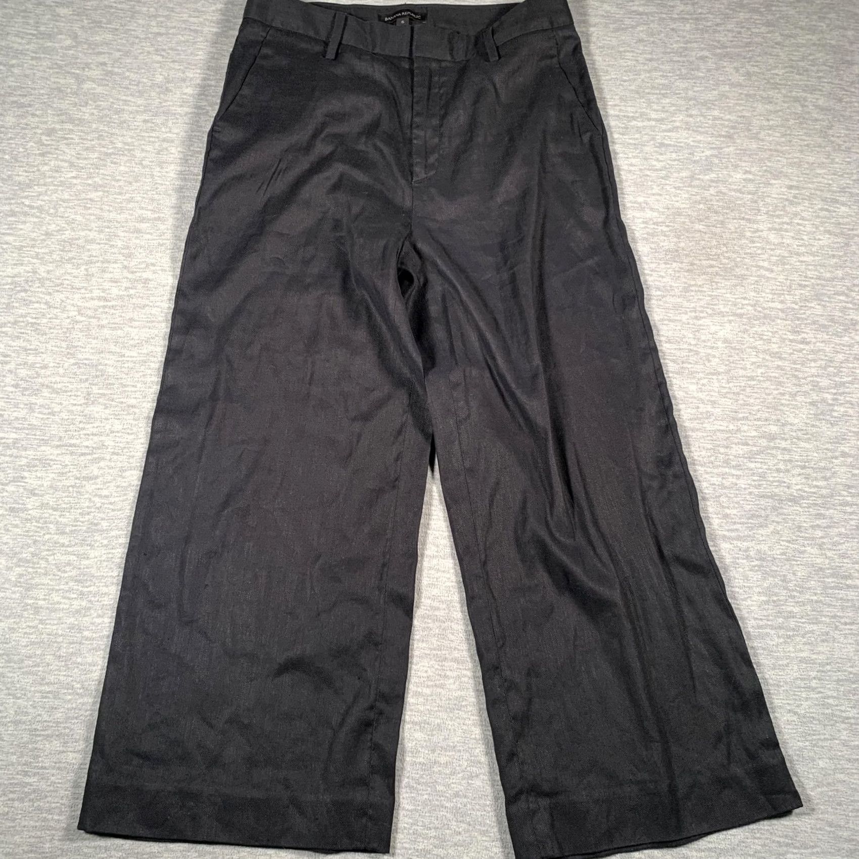 Banana Republic Banana Republic Pants Womens 6 Black Linen Blend Wide Leg Cropped Trousers Work Size 28" / US 6 / IT 42 - 2 Thumbnail