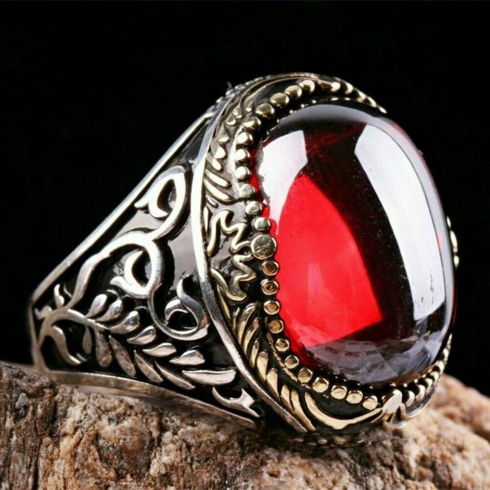 Designer Men's Vintage Turkish Crown Red Two Tone Ring - Size 11 Size ONE SIZE - 1 Thumbnail