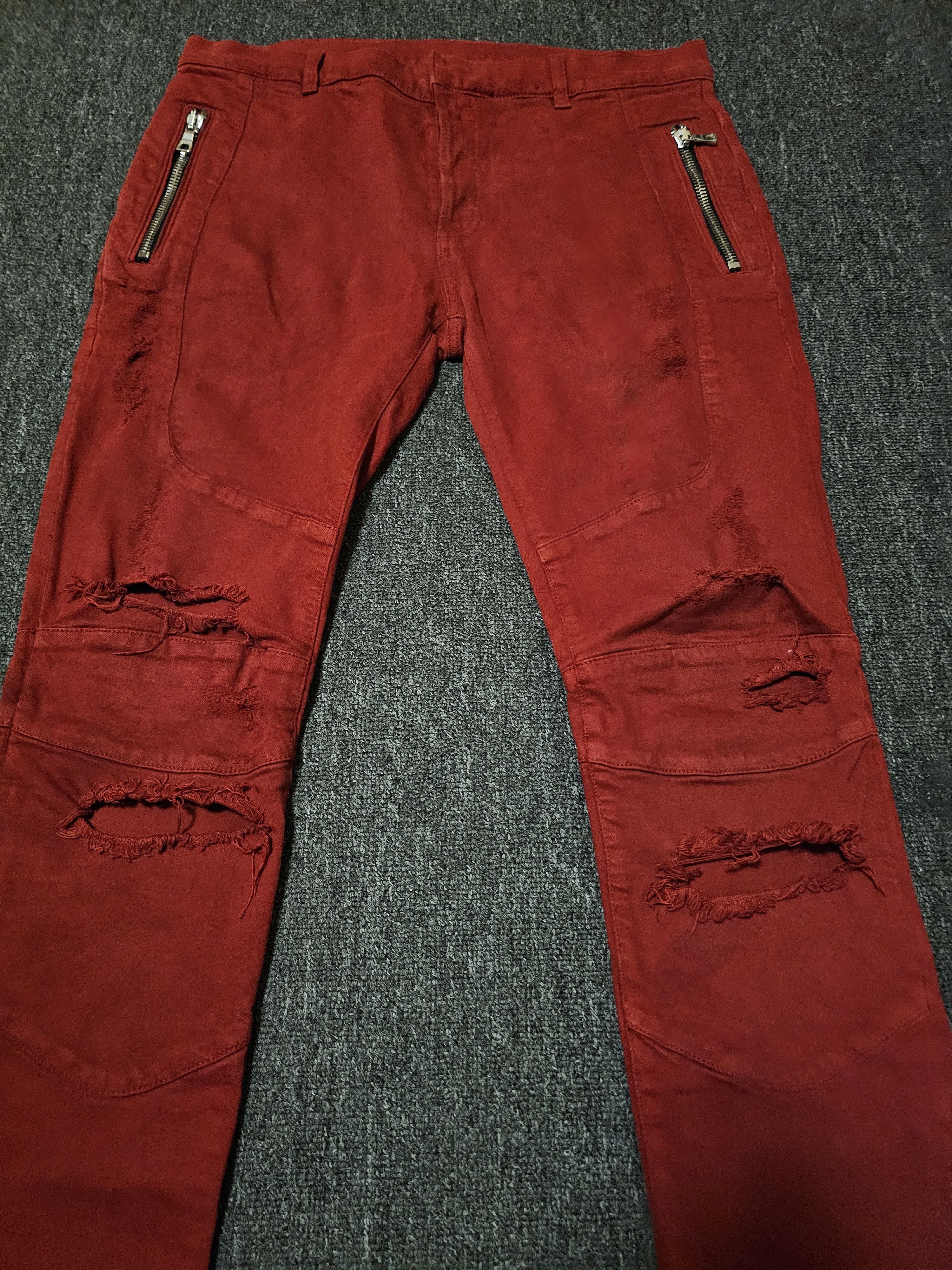 Balmain Blamin men's red biker ripped jeans size 33 Size US 33 - 2 Thumbnail