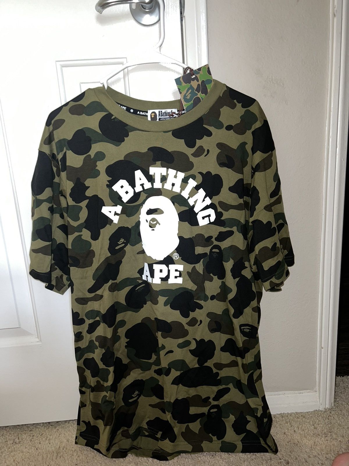 image of Bape 1St Camo College Tee in Green, Men's (Size XL)