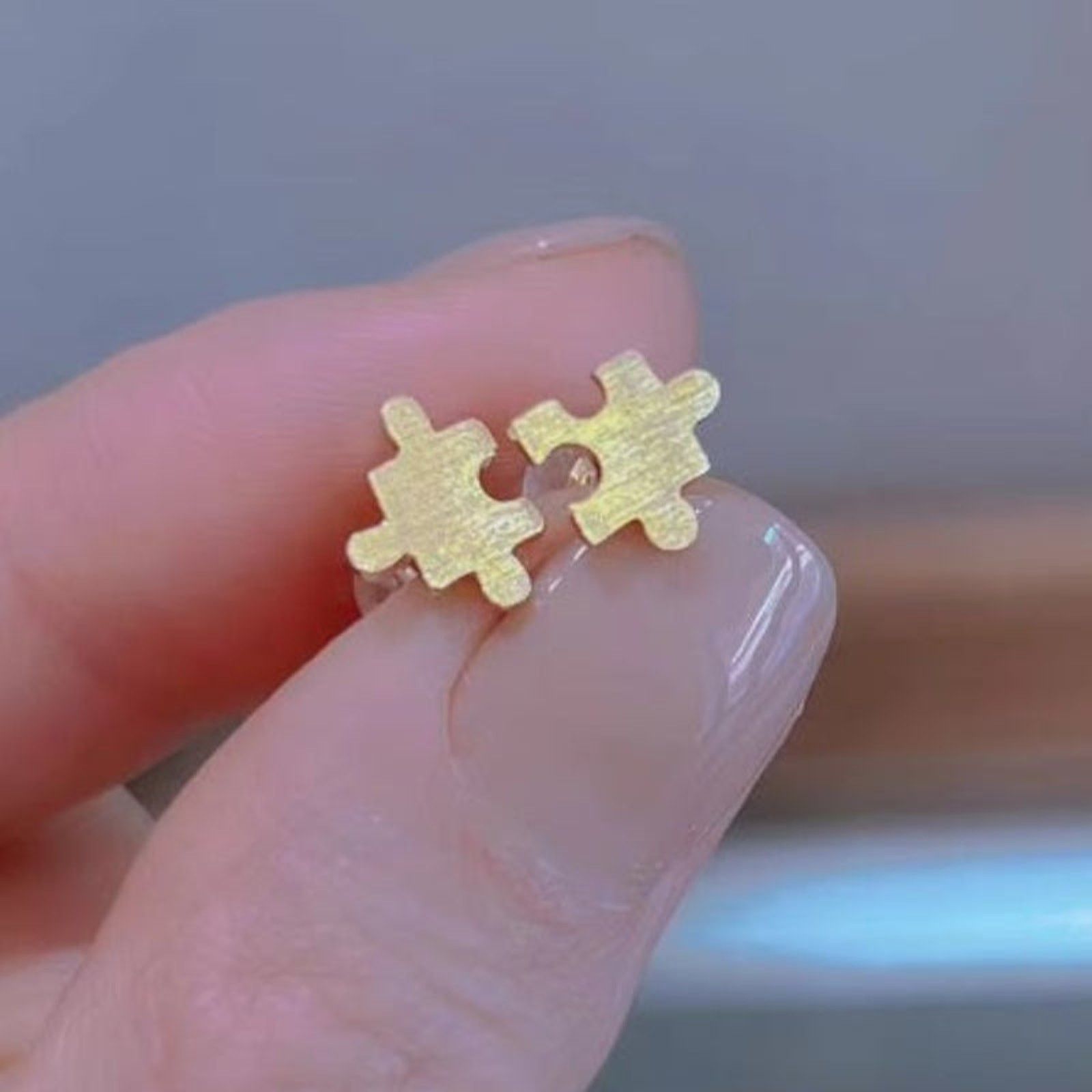 Designer S925 Silver Jigsaw Piece 14K Gold Overlay Zircon Earrings Size ONE SIZE - 1 Thumbnail