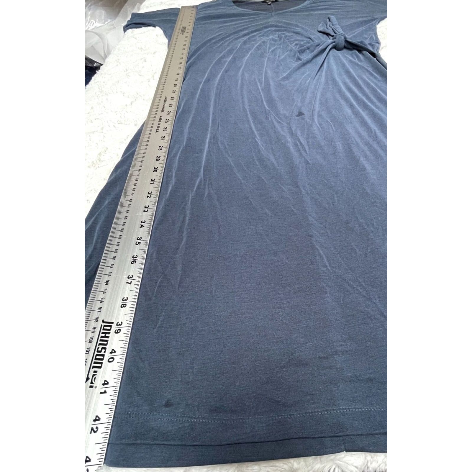 Lucky Brand Lucky Brand Women V-Neck Tie Waist Midi Dress Blue Large 3/4 Sleeve Stretch Size L / US 10 / IT 46 - 3 Thumbnail