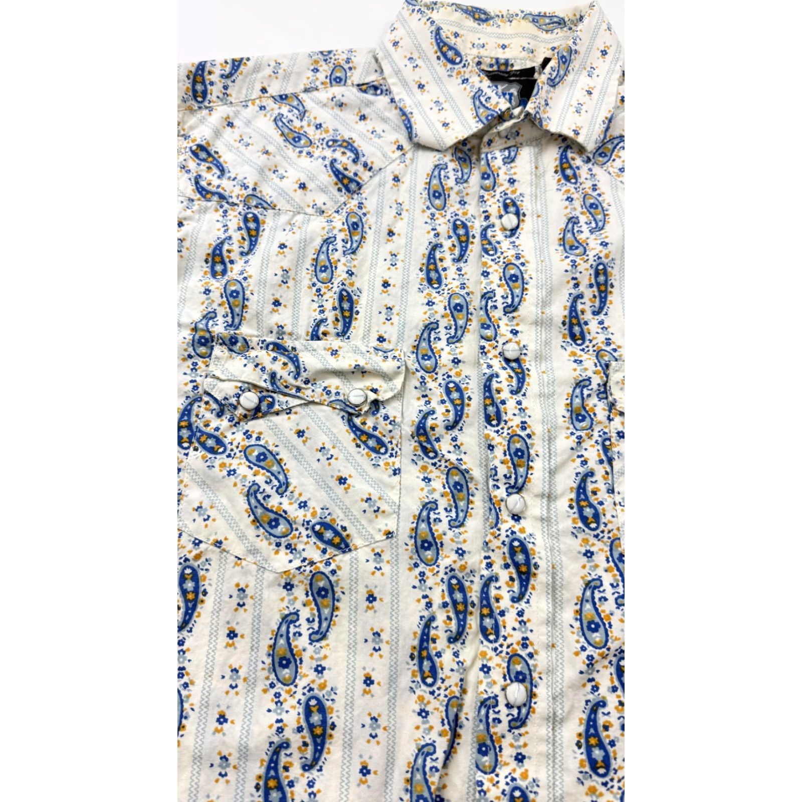 Vintage VINTAGE RU Shirt Mens Large White Blue Paisley Western Pearl Snap Cotton Long Sleeve Size US L / EU 52-54 / 3 - 6 Thumbnail