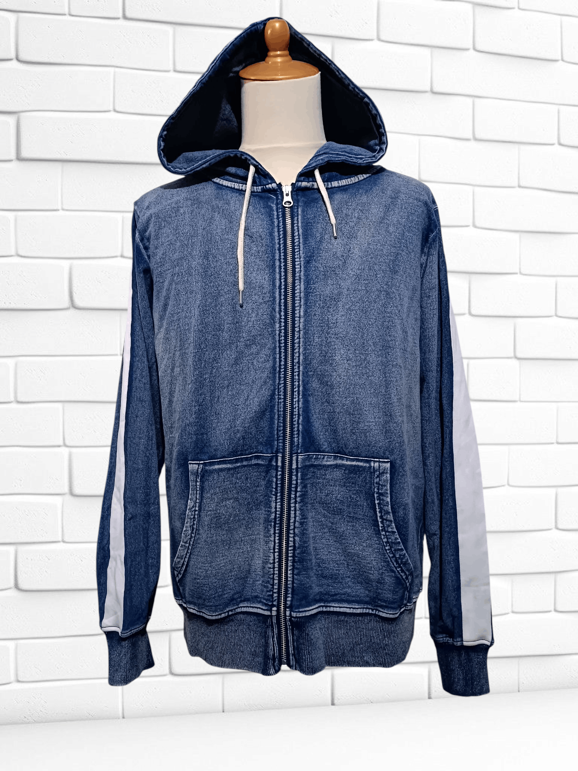 Japanese Brand Baycrest Zip-Up Hoodie with Cut Denim Stripes Size US L / EU 52-54 / 3 - 1 Thumbnail