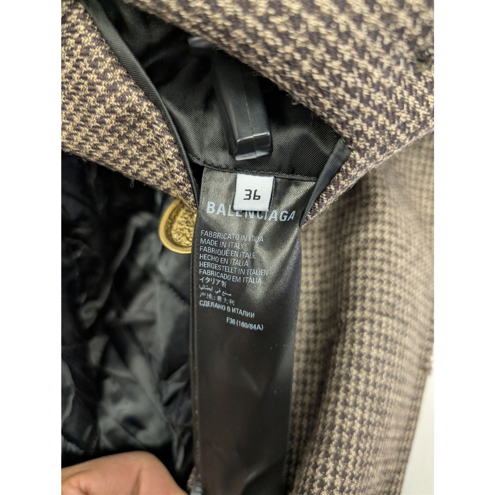 Balenciaga o1rshd1 CCRAB Heather Wool Houndstooth Coat in Coffee/Beige Size XS / US 0-2 / IT 36-38 - 17 Thumbnail