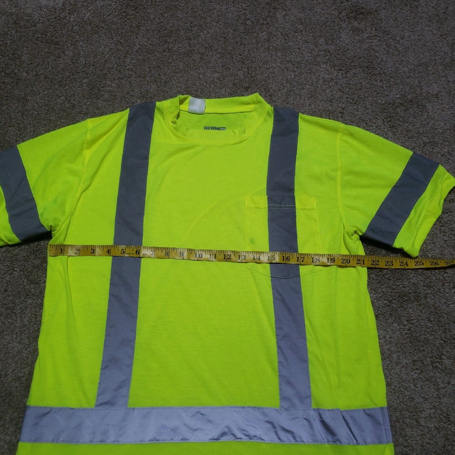 Vintage Berne HV Reflective ANSI 3 Neon Vest Striped Short Sleeve Adult Men's L Large Shirt Vest ANSI Reflective Neon Yellow Berne HV 3-Stripe Adult Men L Size US 33 - 3 Thumbnail