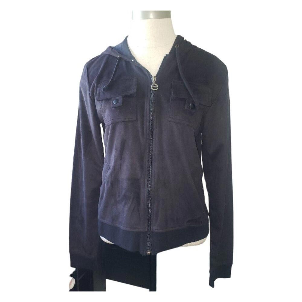 Designer CT1617 Escio Black Faux Suede Cropped Hoodie S Size S / US 4 / IT 40 - 1 Thumbnail