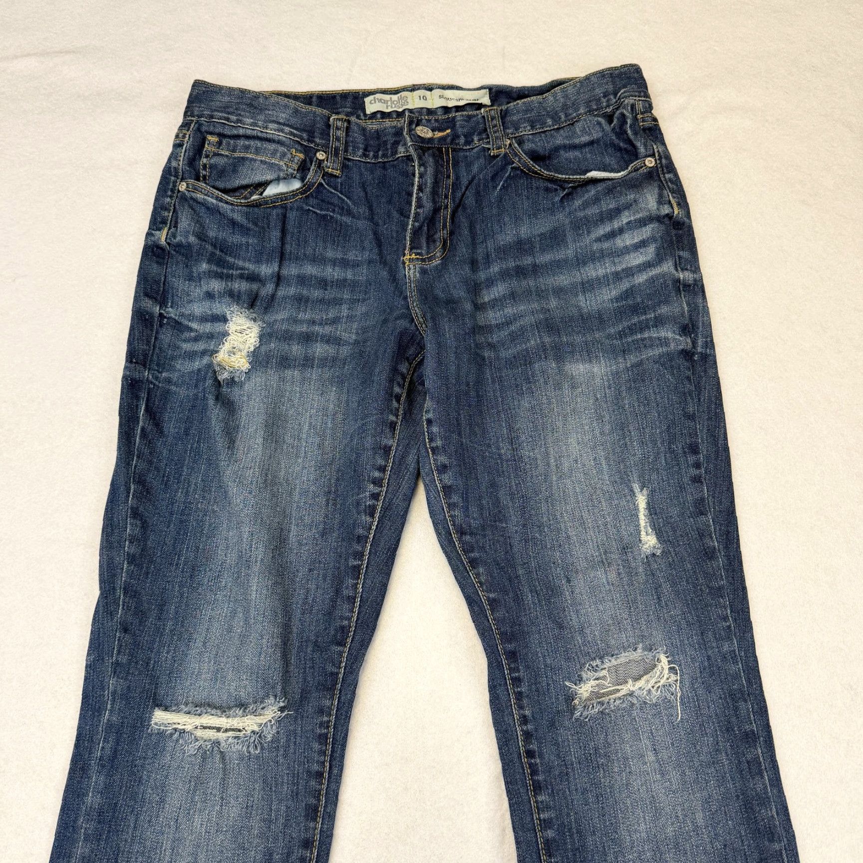 Vintage VINTAGE Charlotte Russe Jeans Womens 10 Blue Slouchy Slim Distressed Straight 33x33 Size 32" / US 10 / IT 46 - 3 Thumbnail