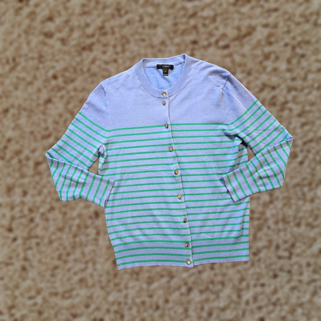 J.Crew J.CREW Sweater Cardigan Womens Small Blue Green Stripe Nautical Button Casual Size S / US 4 / IT 40 - 1 Thumbnail