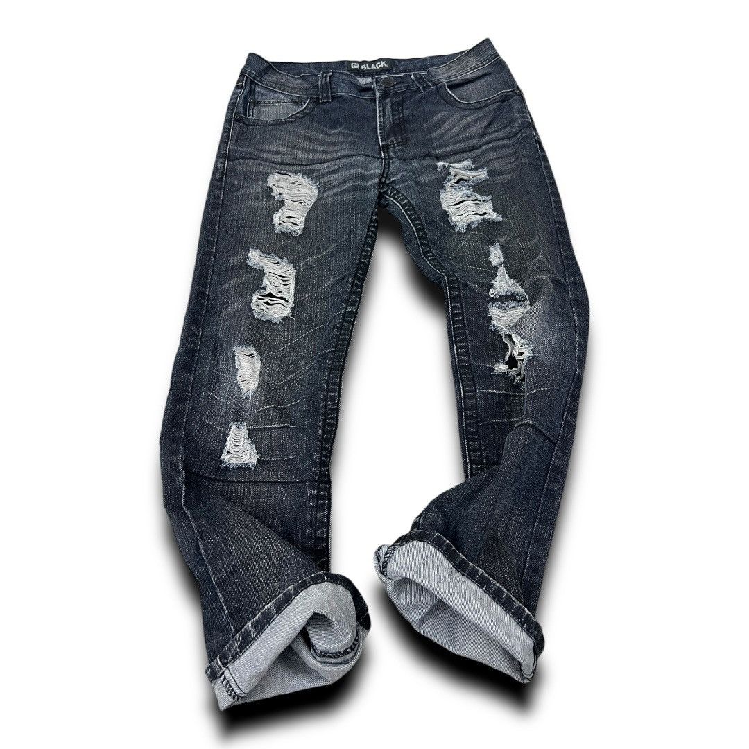 Designer BLACK JAPANESE BRAND DISTRESSED DISIGN DENIM JEANS Size US 34 / EU 50 - 5 Thumbnail