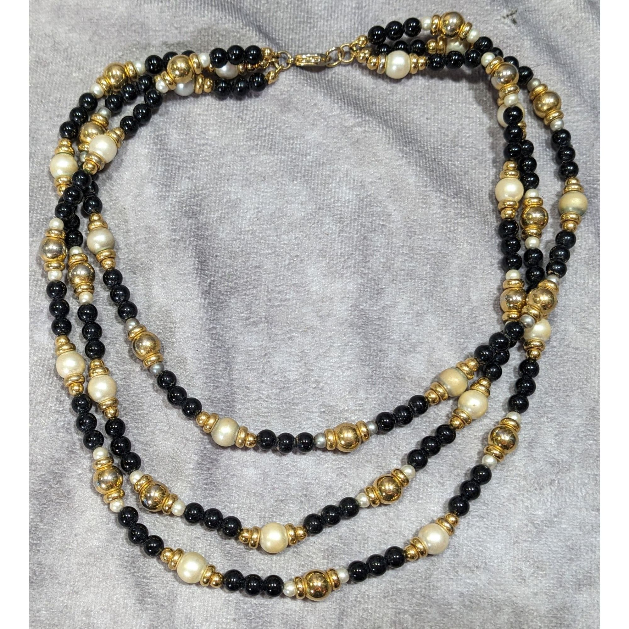 Other Elegant Glam Black Gold And Silver Tone Layered Beaded Neckl Size ONE SIZE - 6 Thumbnail