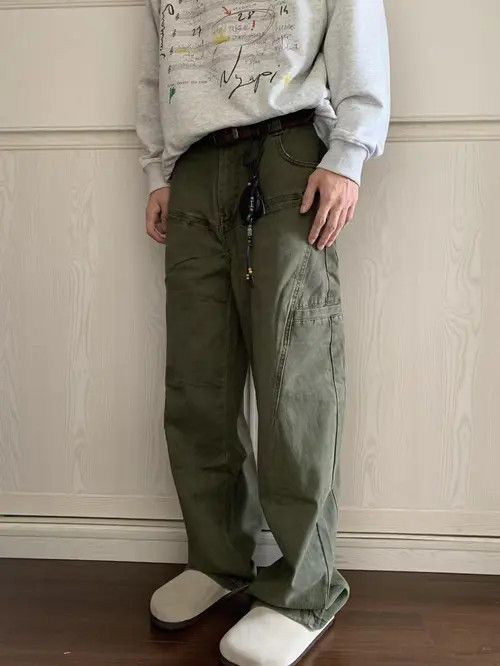 Japanese Brand × Jean Green Vintage Multi-Pocket Loose Straight Cargo Jeans Size US 32 / EU 48 - 2 Thumbnail