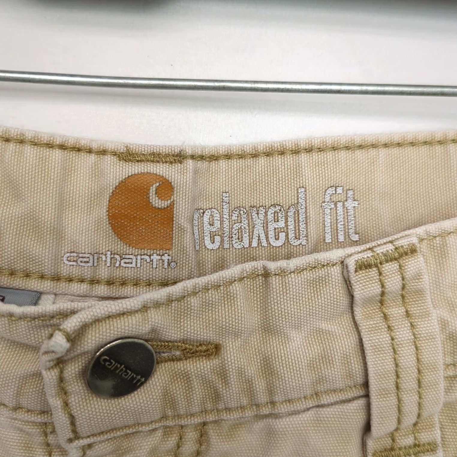 Carhartt Carhartt Cargo Shorts Mens 29 Relaxed Fit Workwear Beige Canvas 5-Pocket Zipper Button Carhartt Logo Belt Loops Front Flat Front Linen? Size US 29 - 5 Thumbnail