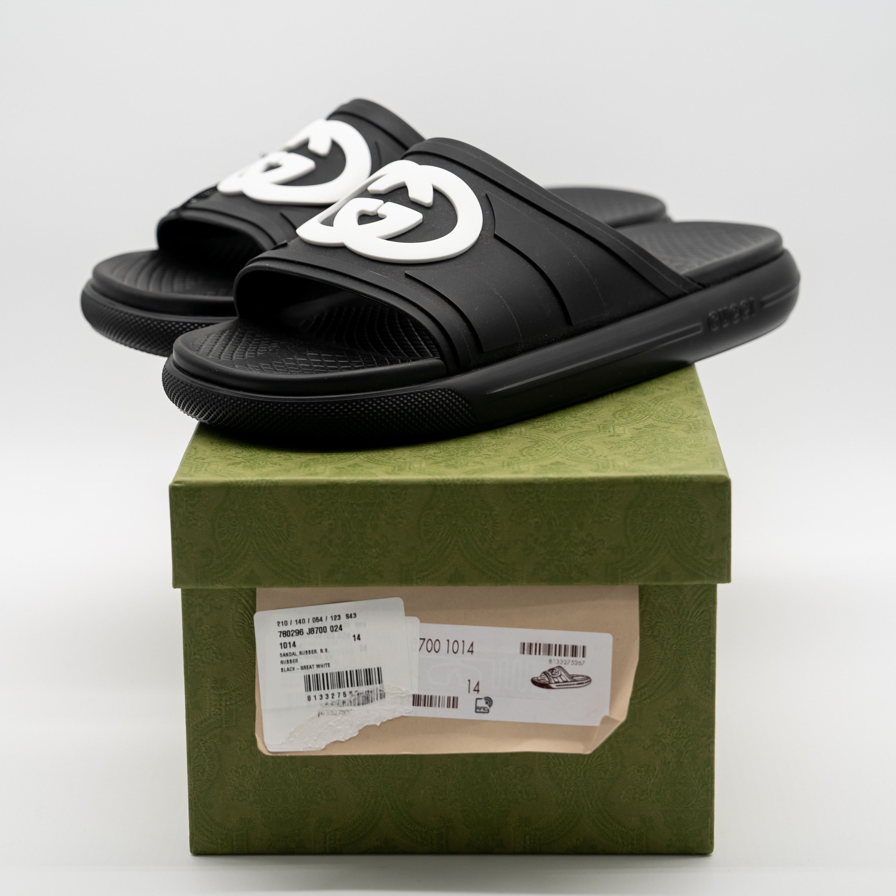 Gucci 14.5 US Gucci Black GG Rubber Slides Sandals White Size US 15 / EU 48 - 10 Thumbnail