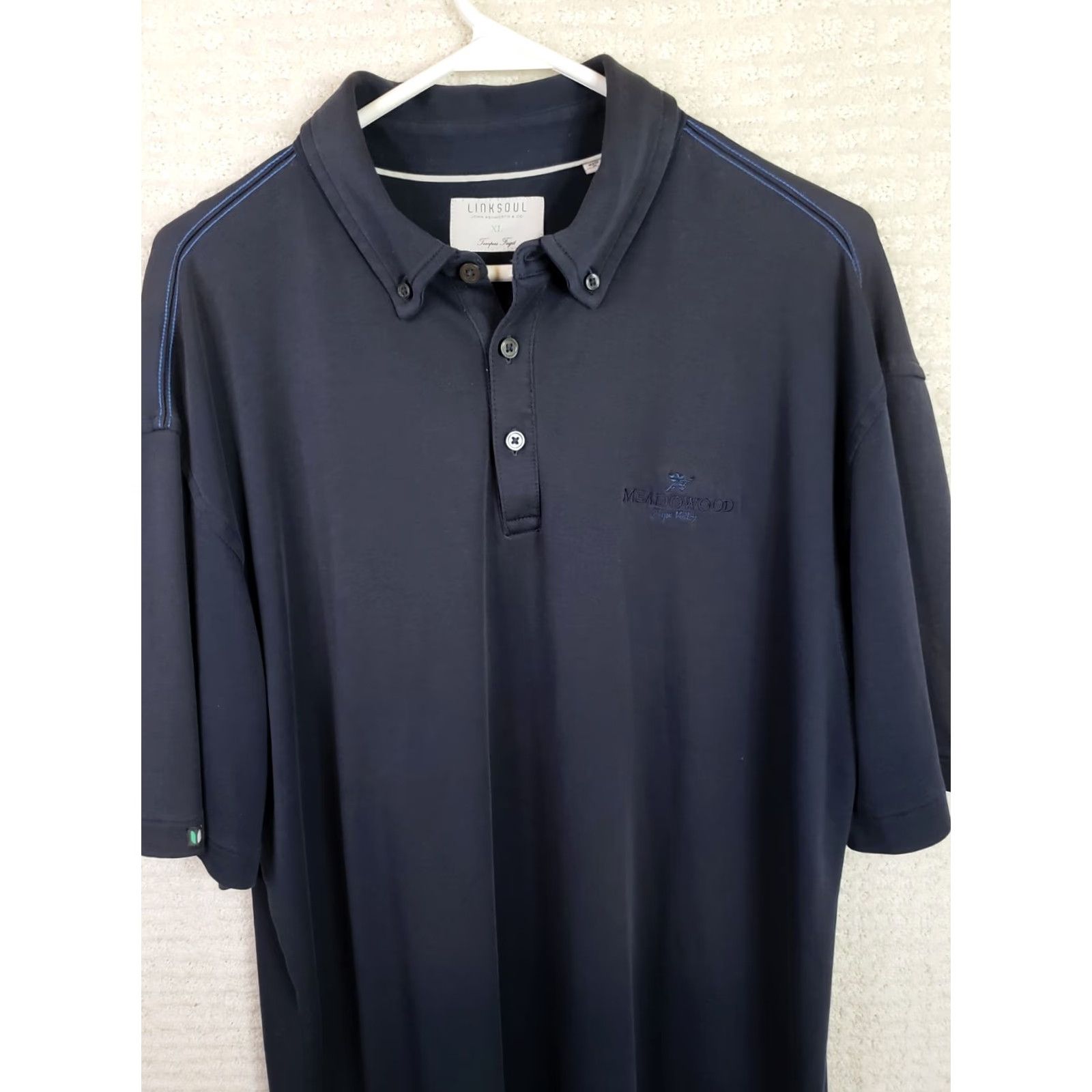 Vintage Linksoul Polo Shirt Mens XL Navy Blue Golf Button Down Collar No Iron Graphic Print Embroidered Logo Chest Personalization Size US XL / EU 56 / 4 - 2 Thumbnail