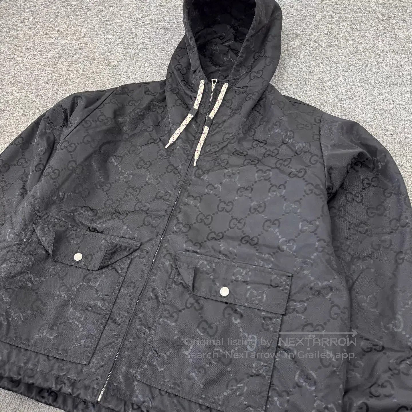 Gucci Black Hooded Patterned Light Jacket. Size US M / EU 48-50 / 2 - 3 Thumbnail