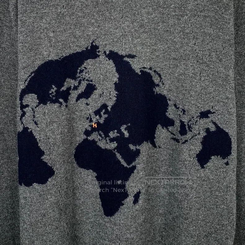 Hermes Hermes Gray earth pattern embroidery round-neck cashmere k Size L / US 10 / IT 46 - 4 Thumbnail