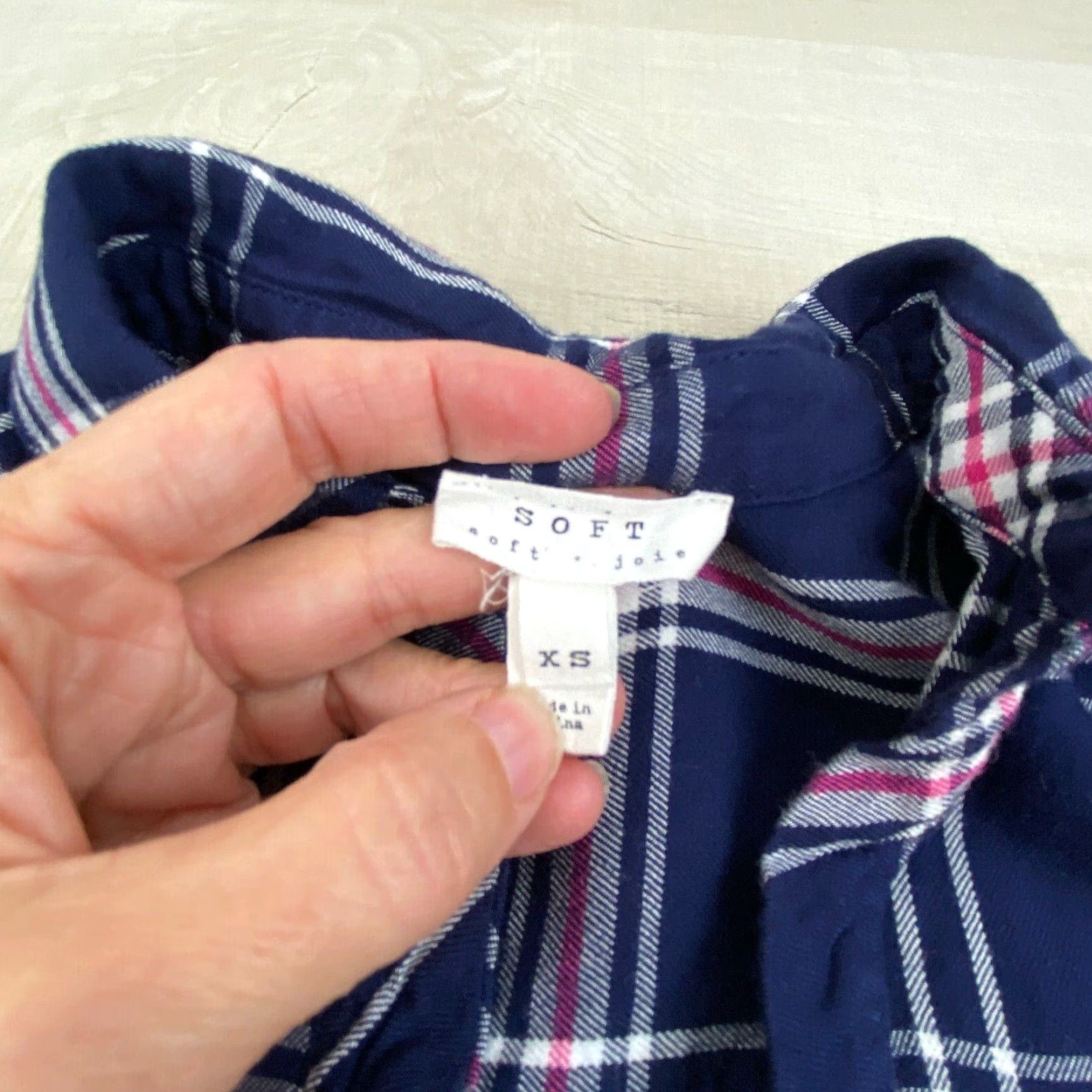Joie Soft Joie Womens Plaid Flannel Shirt Blue Pink XS Long Sleeve Roll Tab Top Size XS / US 0-2 / IT 36-38 - 3 Thumbnail