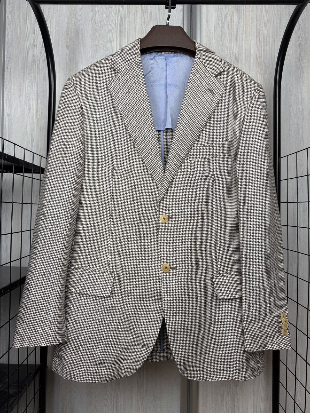 Pal Zileri Pal Zileri Concept Hemp Linen houndstooth unlined blazer 56 Size 46R - 2 Thumbnail