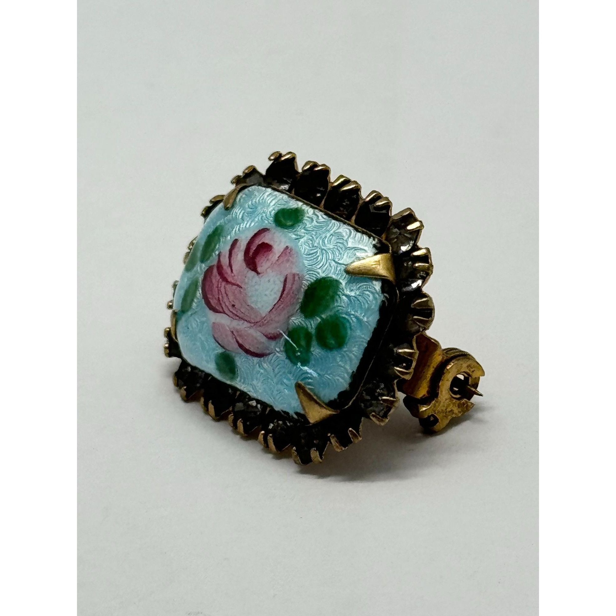 Vintage Vintage blue Guilloche enamel flower rhinestone pin Size ONE SIZE - 4 Thumbnail