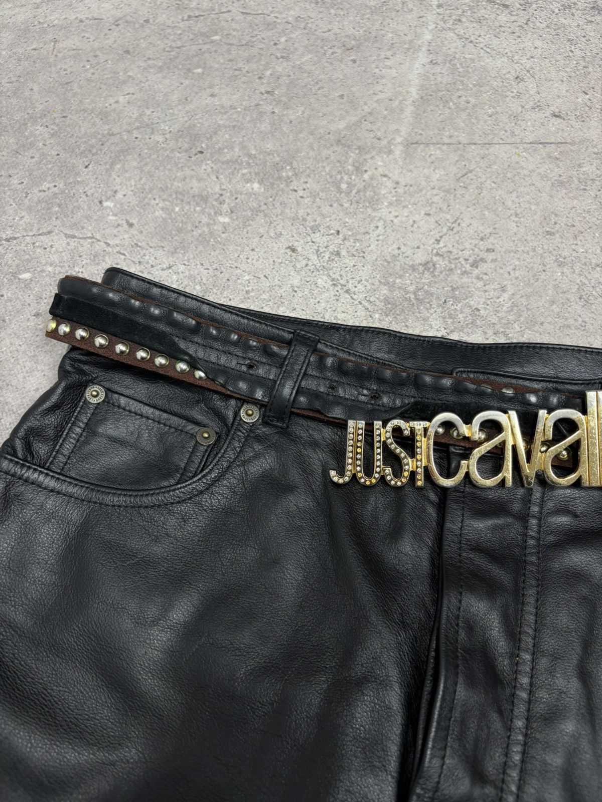 Roberto Cavalli Vintage Y2K Just Cavali Black Metal Leather Buckle Belt Size ONE SIZE - 17 Thumbnail