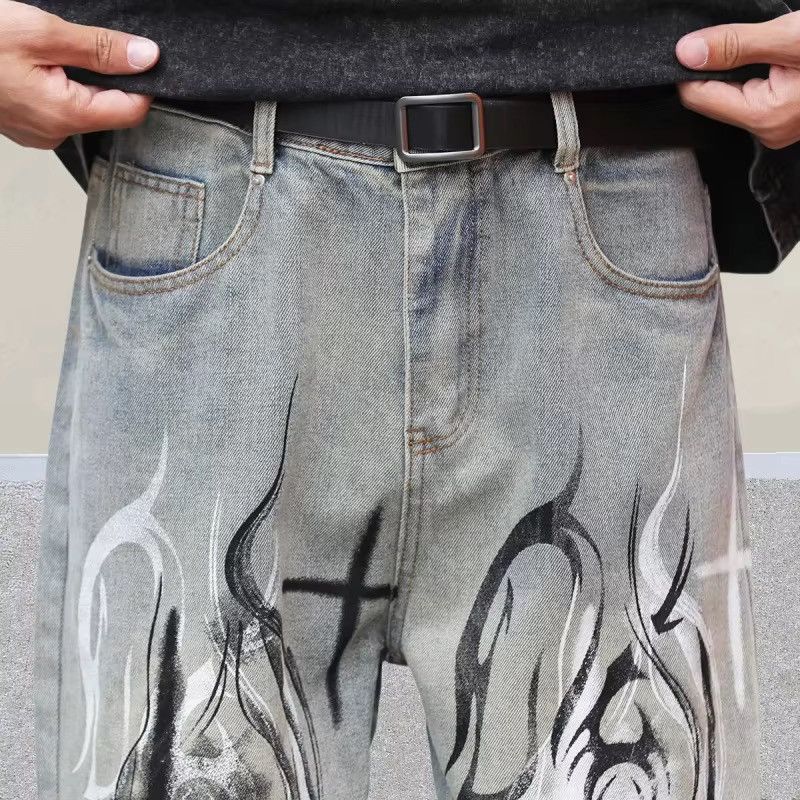 Japanese Brand Flame Art Graphic Denim Pant Size US 29 - 11 Thumbnail