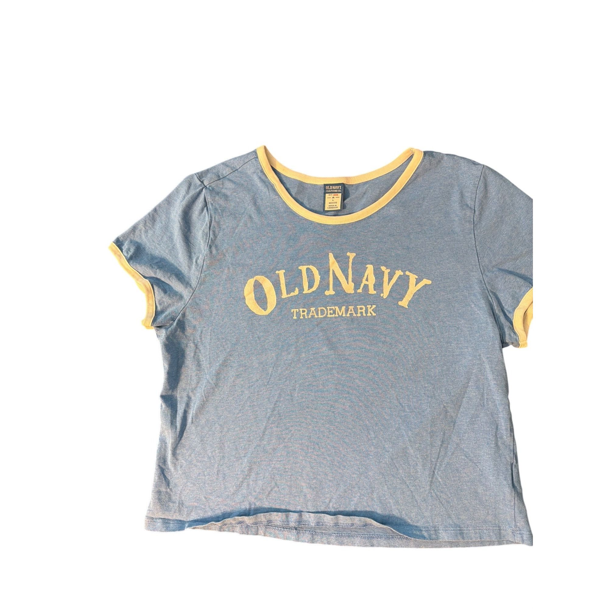 Old Navy Old Navy Blue Graphic Cropped T Shirt White Trim Spellout Cr Size L / US 10 / IT 46 - 1 Thumbnail
