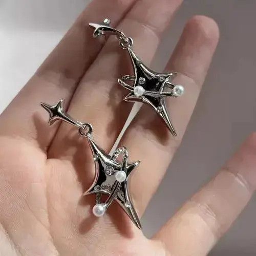 Jewelry Four Star Pearl Unisex Earrings in Silver, Men's