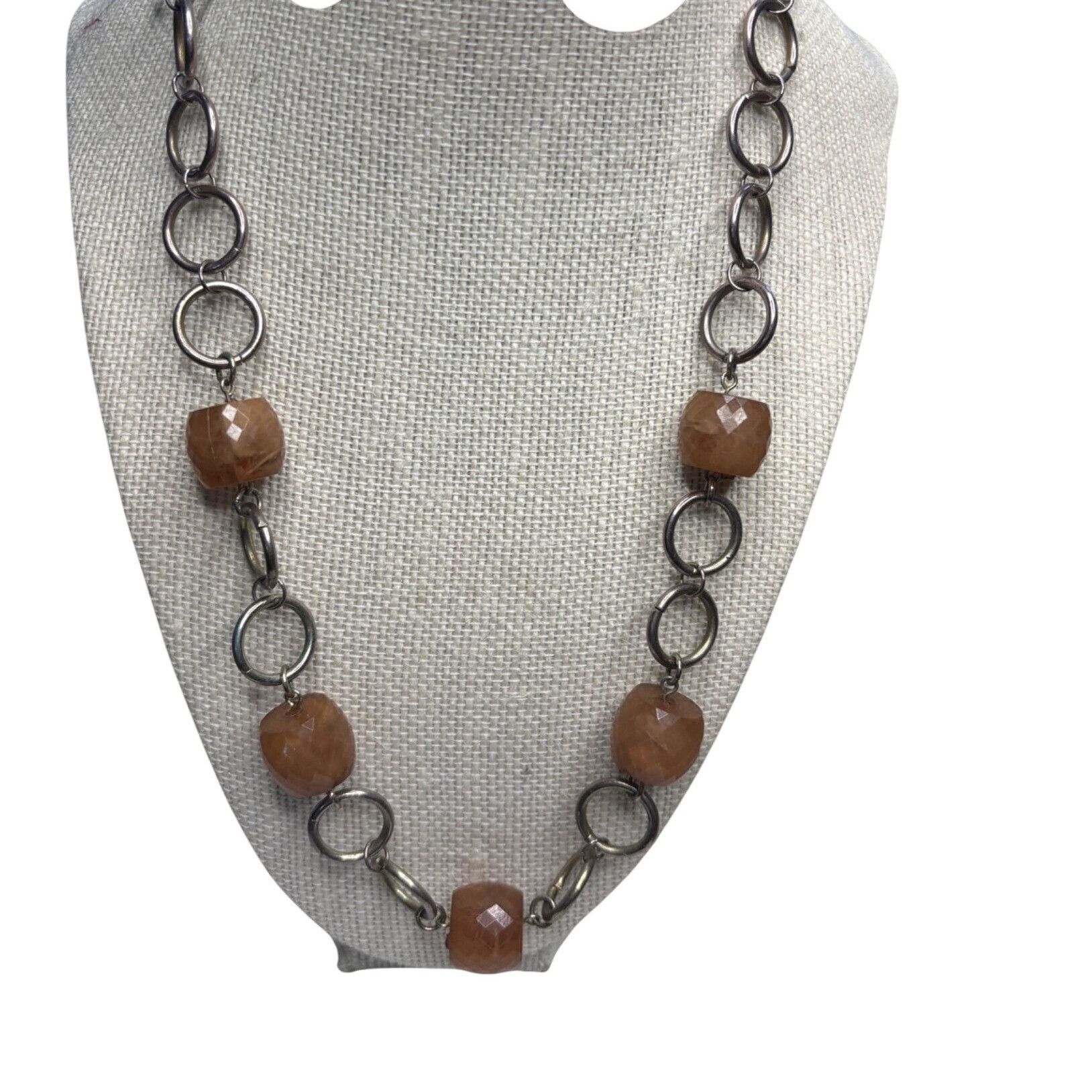Other Brown Gemstone & Silver Circle Link Necklace Size ONE SIZE - 2 Thumbnail