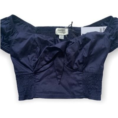Other Unique Vintage Cute Sailor Off-shoulder Crop Top Dark Navy B Size S / US 4 / IT 40 - 1 Thumbnail