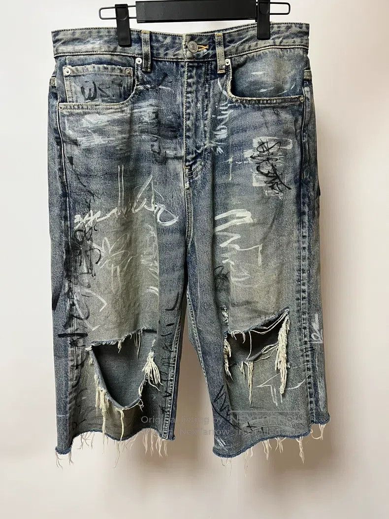 Balenciaga Balenciaga size XS Blue Washed Graffiti Denim Cut-Off Shor Size US 27 - 1 Thumbnail