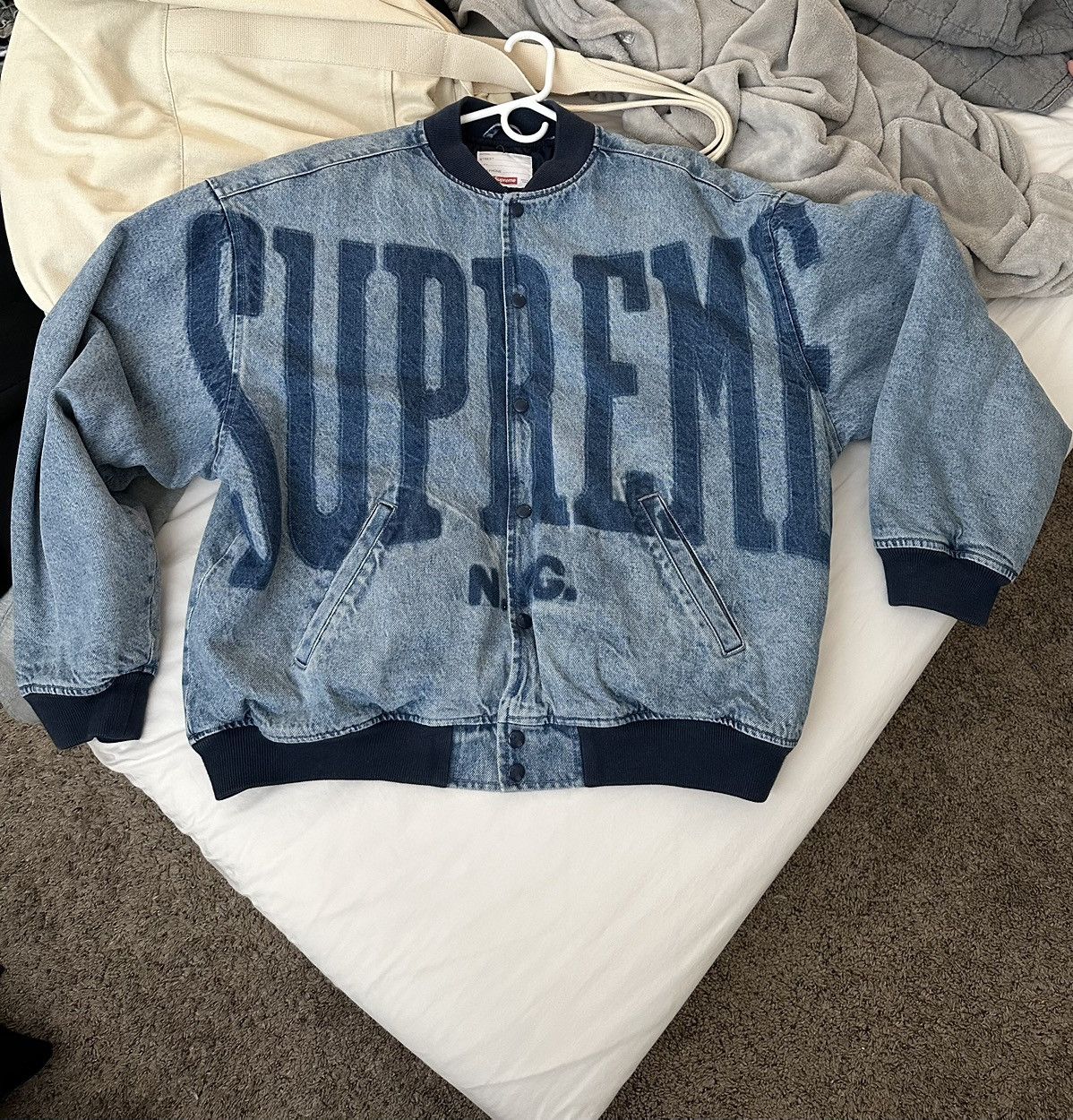 Supreme Supreme Washed Knockout Denim Varsity Jacket | Grailed