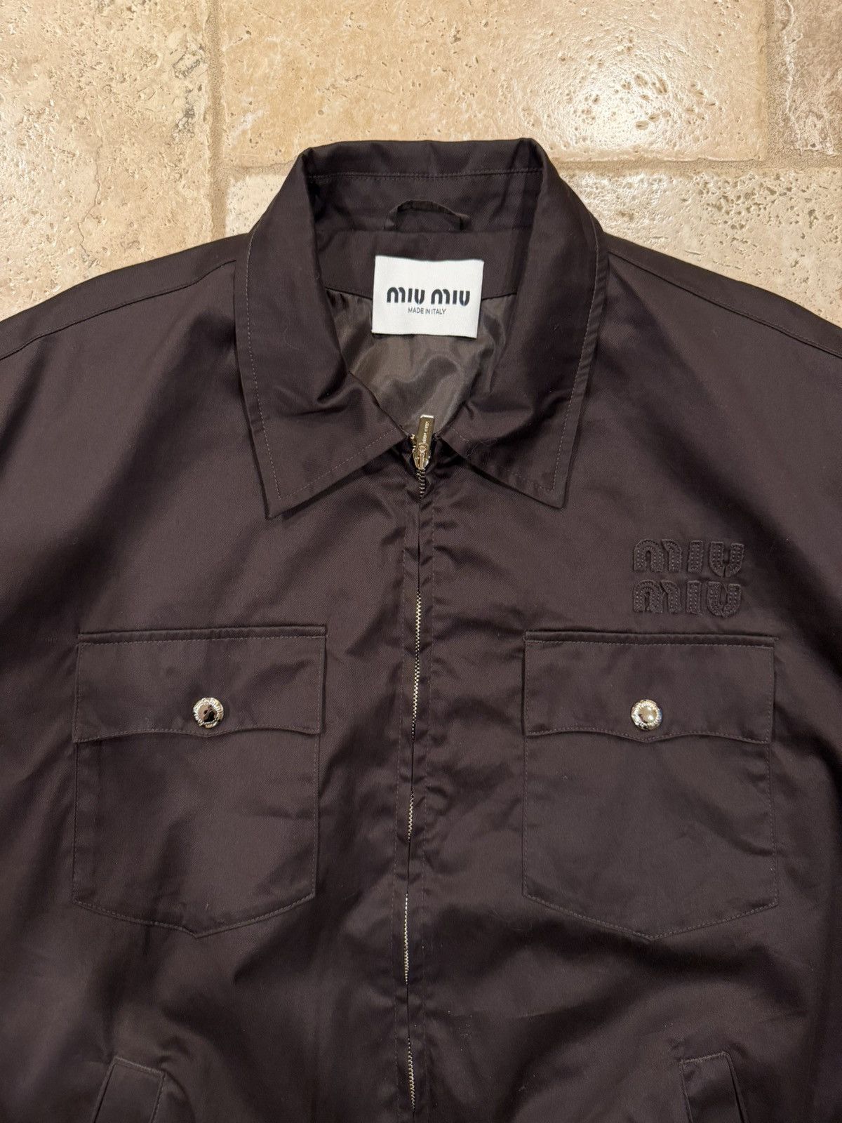 Miu Miu Miu Miu Embroidered Logo Cargo Pocket Brown Light Zip Jacket Size US XL / EU 56 / 4 - 7 Thumbnail