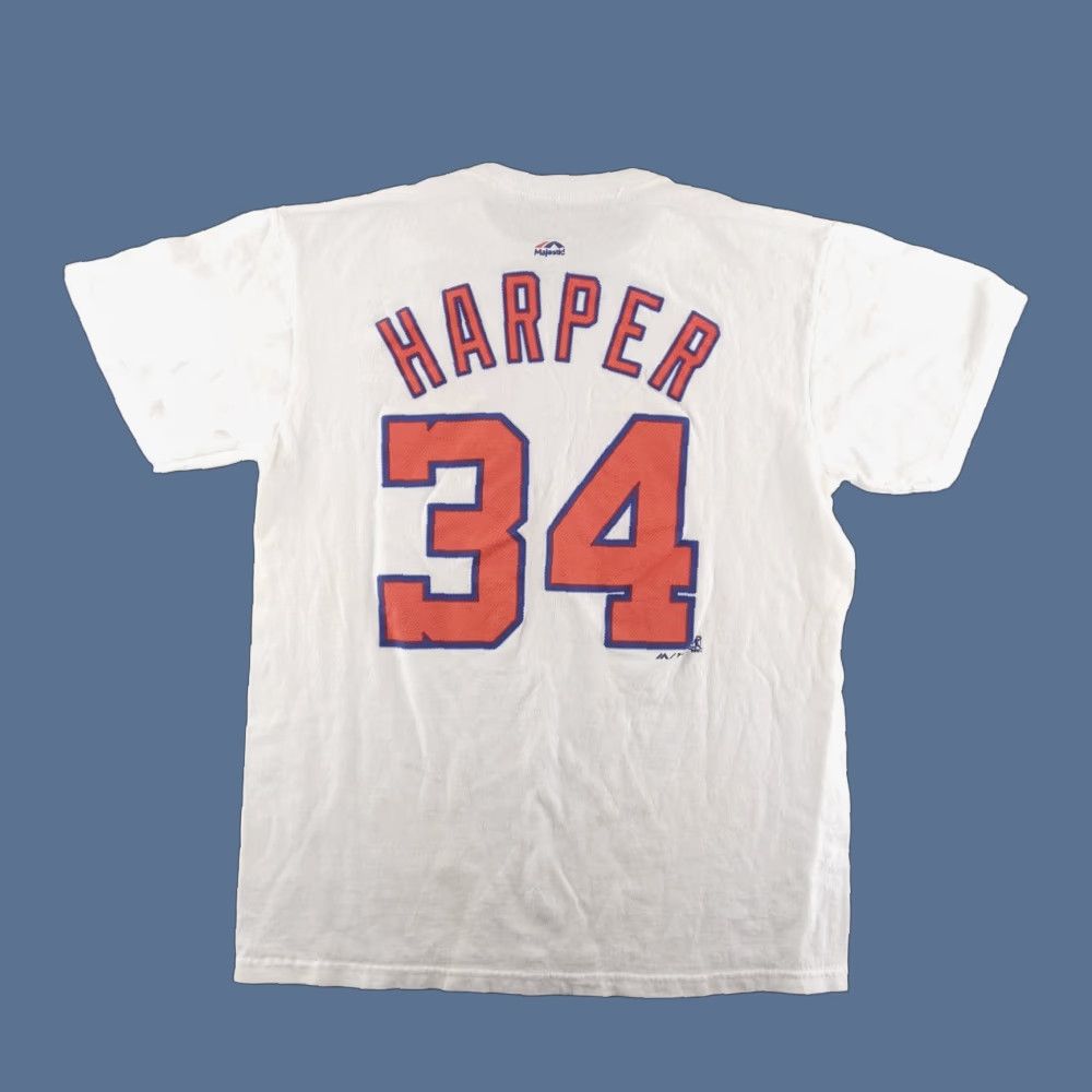 Vintage Majestic Shirt Mens Small T Shirt Short Sleeve White Crew Neck Washington Harper 34 Vintage No Size US S / EU 44-46 / 1 - 1 Thumbnail