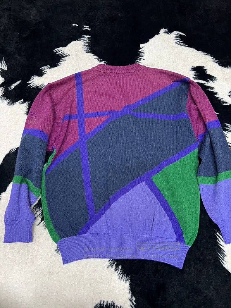Kenzo 100% Wool Contrasting Color Sweater with Flock Logo