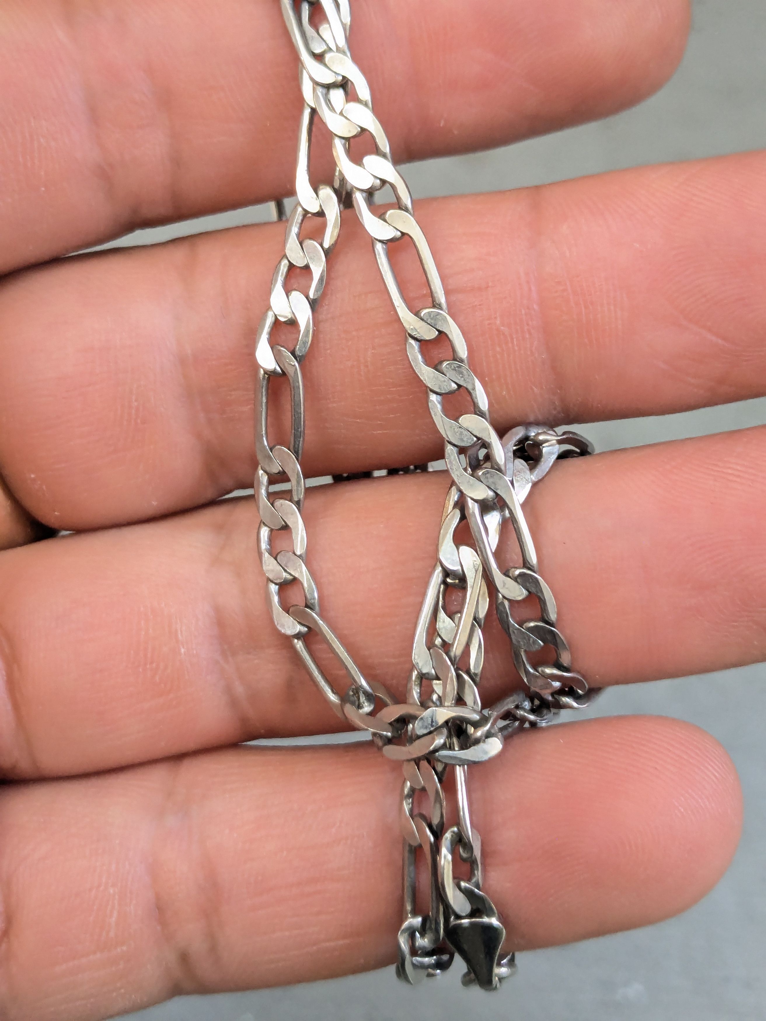 Jewelry Sterling Silver Bracelet 20" Figaro Italy Biker Punk Size ONE SIZE - 9 Thumbnail
