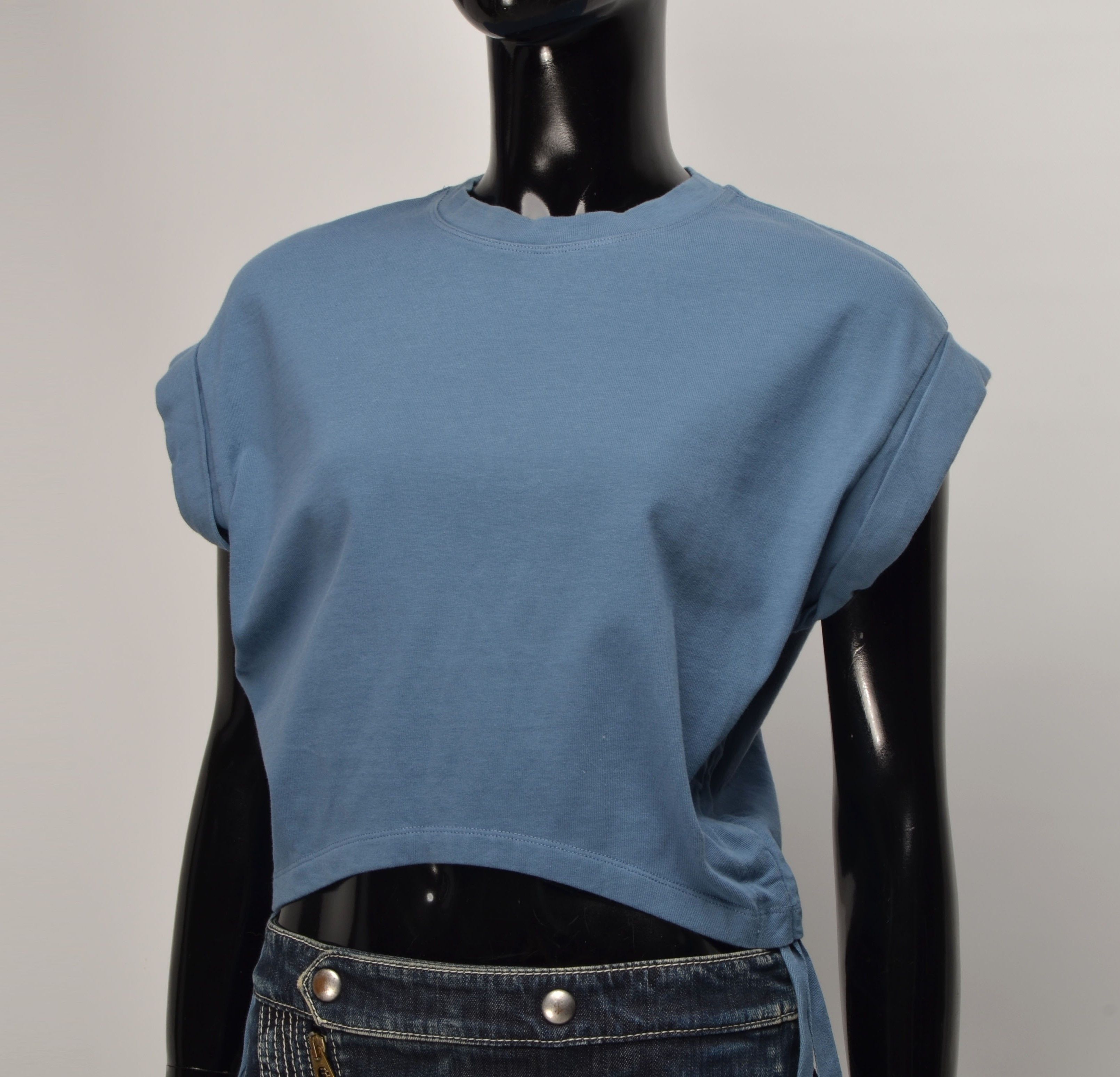 Allsaints AllSaints Cropped Blue Short Sleeve Mira Tee Top Size S / US 4 / IT 40 - 2 Thumbnail