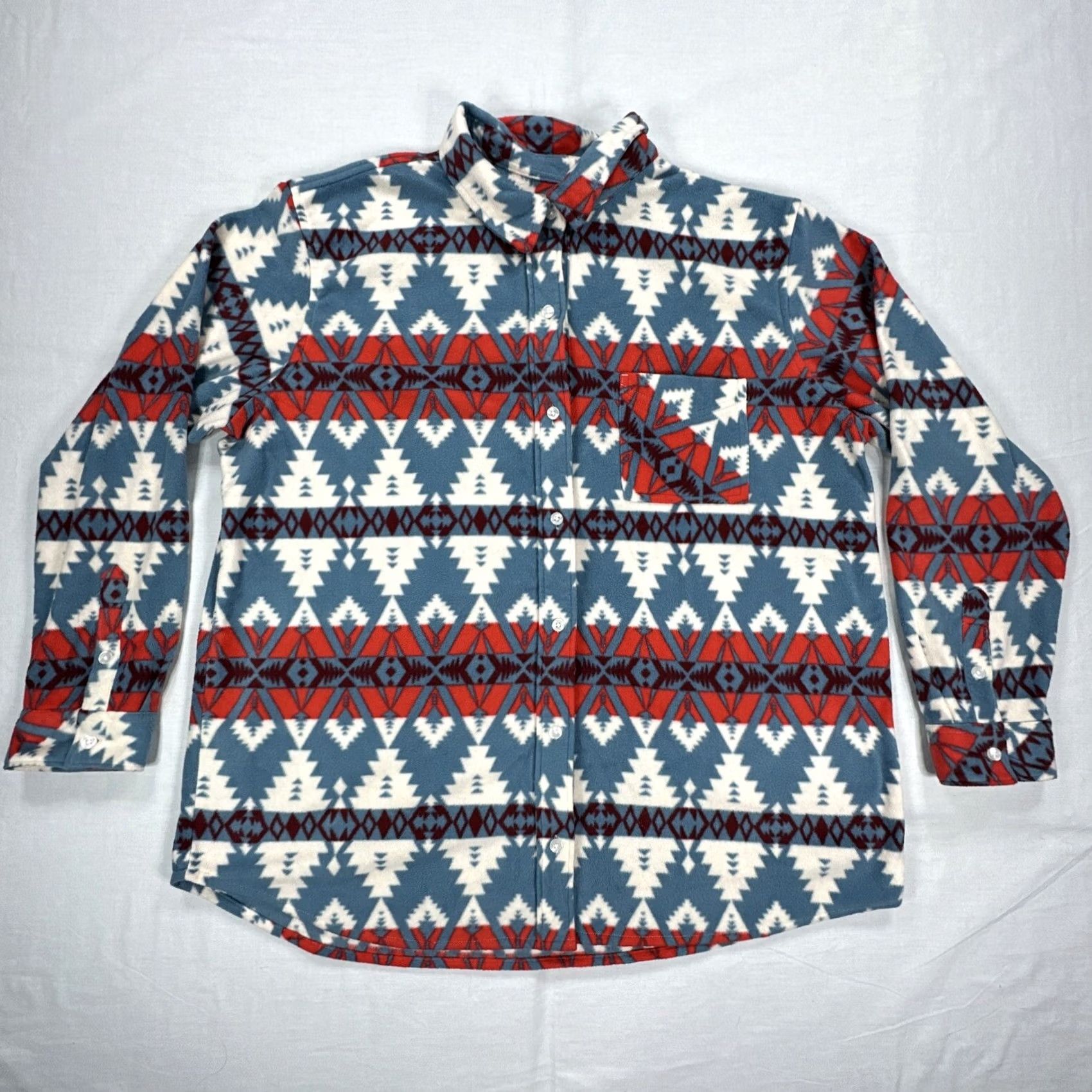 Wrangler Wrangler Wrancher Button-Up Women's XL Shirt Geometric Aztec Southwest Multicolor Fleece Polyester Woolly Western Ranch Cowboys Mens? Size XL / US 12-14 / IT 48-50 - 2 Thumbnail
